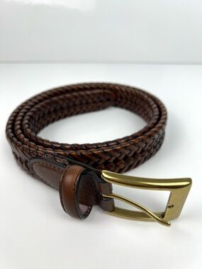Columbia CCB Woven Braided Brown Quality Leather Men’s Belt 40 Goldtone Buckle